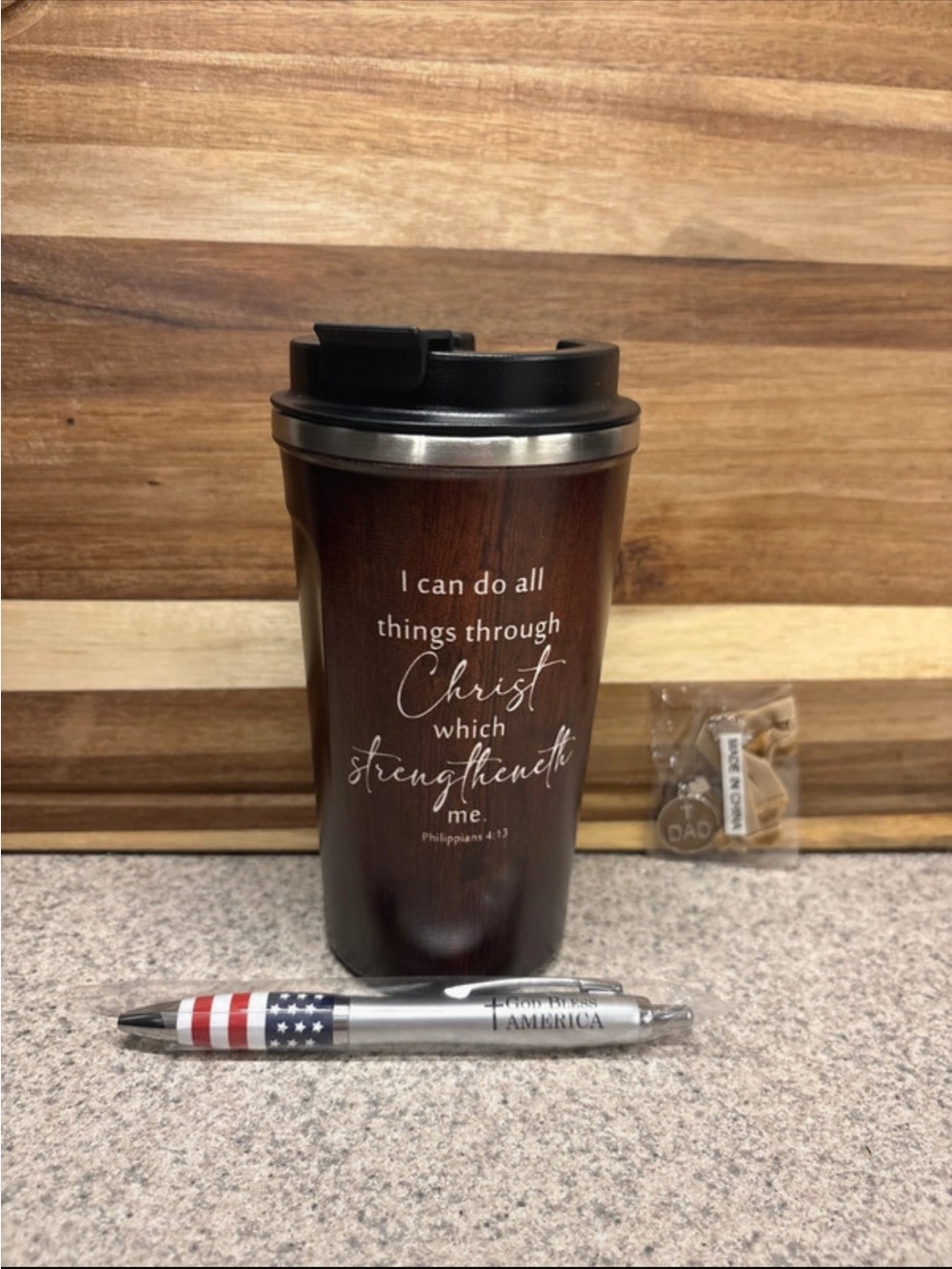 Insulated Brown Christian Travel Tumbler with Scripture Gift Set